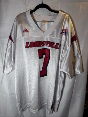 adidas White and Red Louisville #7 Football Jersey